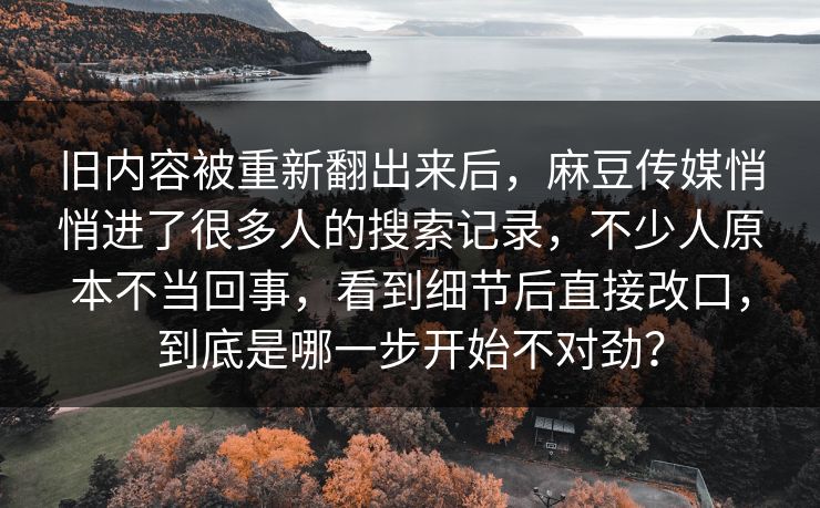 旧内容被重新翻出来后，麻豆传媒悄悄进了很多人的搜索记录，不少人原本不当回事，看到细节后直接改口，到底是哪一步开始不对劲？