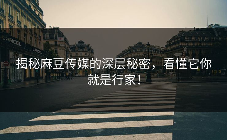 揭秘麻豆传媒的深层秘密，看懂它你就是行家！