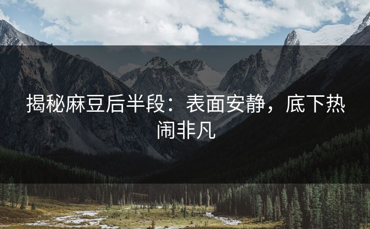 揭秘麻豆后半段：表面安静，底下热闹非凡