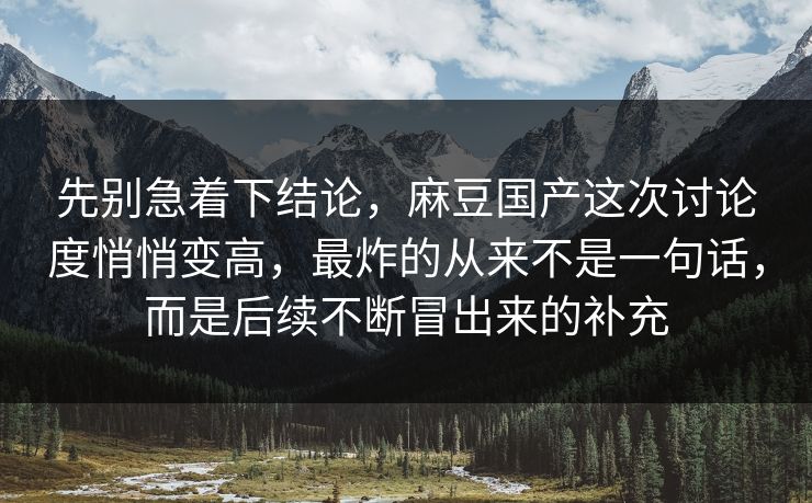 先别急着下结论，麻豆国产这次讨论度悄悄变高，最炸的从来不是一句话，而是后续不断冒出来的补充